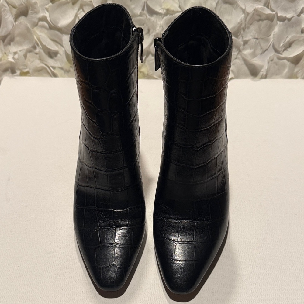 Vince Camuto Black Croc-Embossed Pointed Ankle Boots